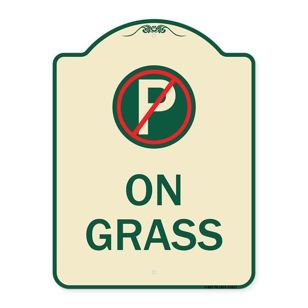Signmission On Grass With No Parking Symbol Heavy-Gauge Aluminum Architectural Sign, 24" x 18", TG-1824-23527 A-DES-TG-1824-23527